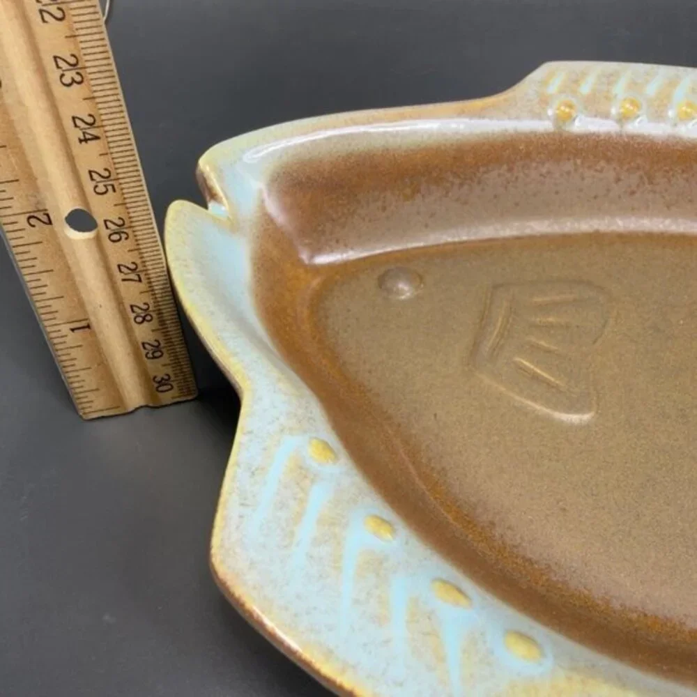 Vintage Hand Made Pottery Fish Shaped‎ Dish Bowl Container USA Pottery Stoneware